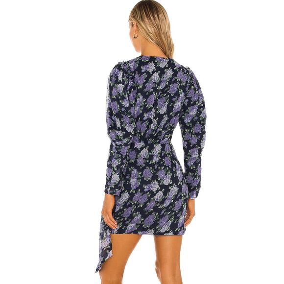 Saylor Merritt Chiffon Medium Purple Floral Blue Long Sleeve Dress Mini - Picture 8 of 11